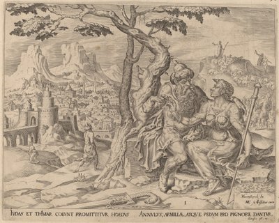 Judá dando o juramento a Tamar de Herman Jansz Muller after Maerten van Heemskerck