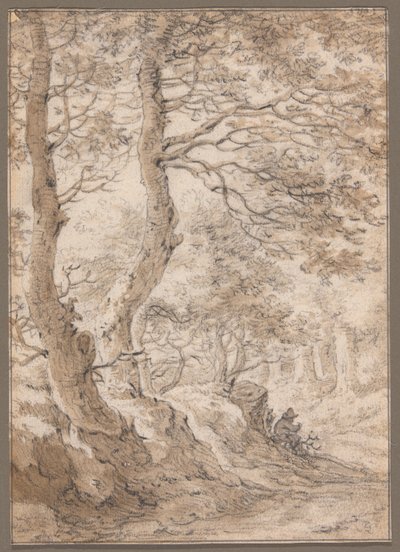 Um interior de floresta, com uma figura sentada de Herman Saftleven