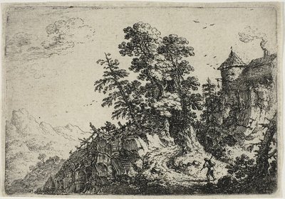 Viajantes na estrada sinuosa, de Seis paisagens de Herman Saftleven