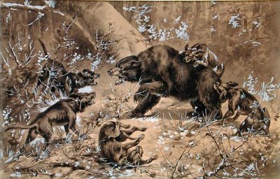 Caça ao Urso (aguarela e branco chinês sobre papel) de Herman Wendleborg Hansen