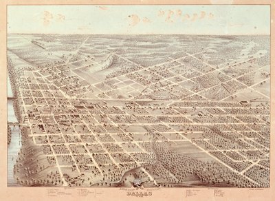 Mapa das ruas de Dallas, Texas, 1872 de Herman attr. to Brosius