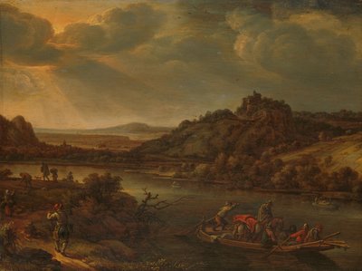Vista para o rio com ferry de Herman the Younger Saftleven