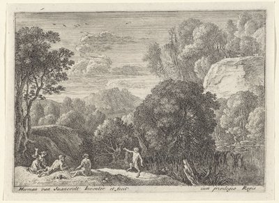 sátiro dançando Paisagens com sátiros (título da série) de Herman van Swanevelt