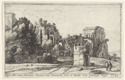 Vista dos banhos de Caracalla
Parte delle terme Antoniano (título sobre o objecto)
Página de título e doze vistas de Roma e arredores (título da série)
Diverses veuës dedans et dehors de Rome (título da série) de Herman van Swanevelt