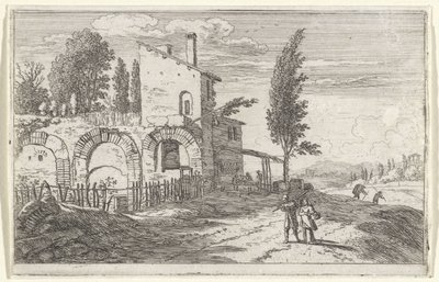 Pousada nas ruínas do palácio imperial
Página de título e doze vistas de Roma (título da série) de Herman van Swanevelt