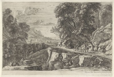 Paisagem com dois cavaleiros Quatro paisagens fluviais (título da série) de Herman van Swanevelt