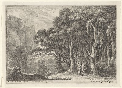 Satyr recolhe fruta
Paisagens com sátiros (título da série) de Herman van Swanevelt