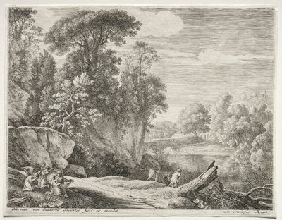 O Burro Levou ao Rio, c. 1652-1654. de Herman van Swanevelt