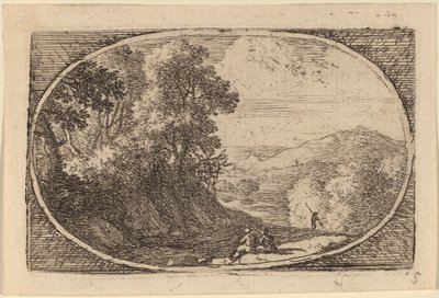 Duas figuras sentadas à direita de uma estrada de Herman van Swanevelt