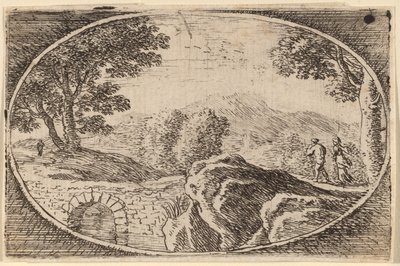 Duas figuras perto de uma pequena ponte de pedra de Herman van Swanevelt