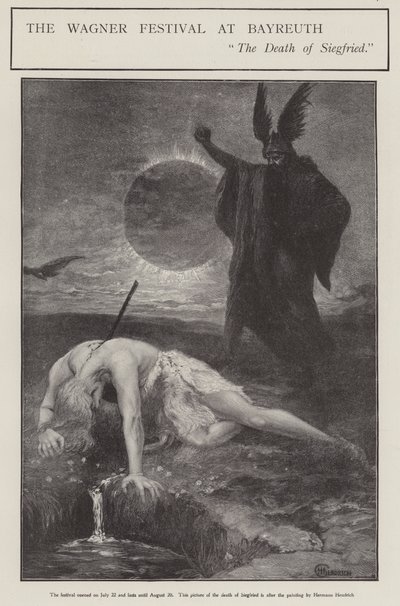 O Festival Wagner em Bayreuth: a Morte de Siegrfried (litho) de Hermann (after) Hendrich