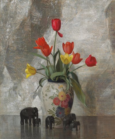Elefantes e tulipas (óleo sobre tela) de Hermann Dudley Murphy
