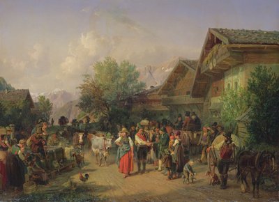 Regresso a casa do pasto alpino, 1848 de Hermann Kauffmann