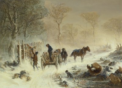 Carregando madeira na neve, 1858 de Hermann Kauffmann