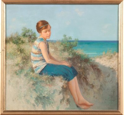 Menina nas dunas na praia do mar do Norte em Sylt de Hermann Seeger
