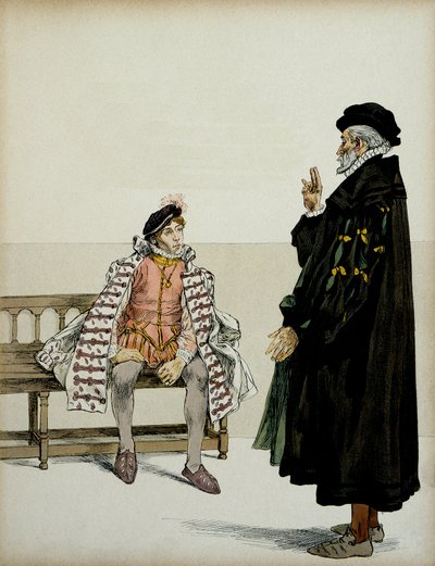 Henri IV (1553-1610) antes do seu professor La Gaucherie. Ilustração de Hermann Vogel (1856-1918) em "Henri IV". de Hermann Vogel