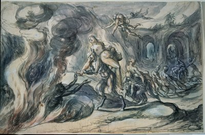 Eurydice no inferno. Pintura de Hermann Weyer (1596-c. 1621). Aguarela e tinta sobre papel, 20,9 x 32,2 cm de Hermann Weyer