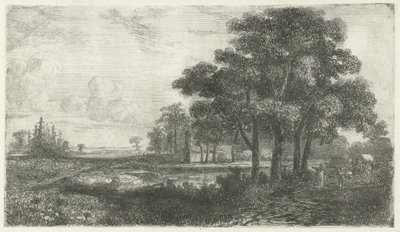 Paisagem arborizada com vagão coberto de Hermanus Jan Hendrik van Rijkelijkhuysen