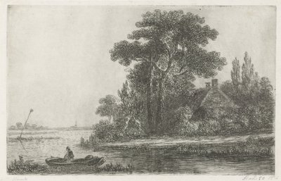 Paisagem do rio com farol de Hermanus Jan Hendrik van Rijkelijkhuysen