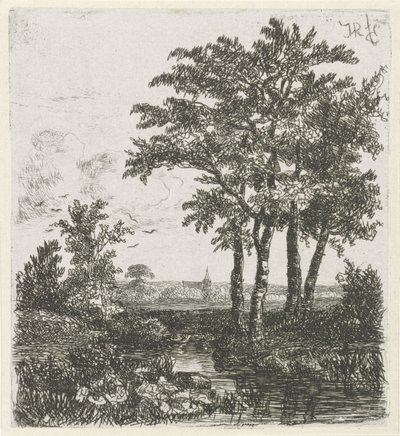 Quatro árvores por uma vala de Hermanus Jan Hendrik van Rijkelijkhuysen