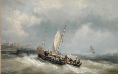 Um Lugger Entrando no Porto em uma Tempestade (óleo sobre tela) de Hermanus Koekkoek