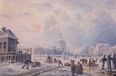 Números sobre um Canal Congelado, Amsterdão de Hermanus Koekkoek