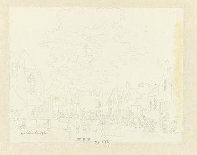 Mercado na vila de Valkenburg de Hermanus Petrus Schouten