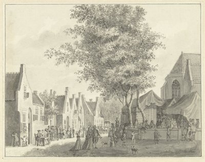 Mercado na vila de Valkenburg de Hermanus Petrus Schouten