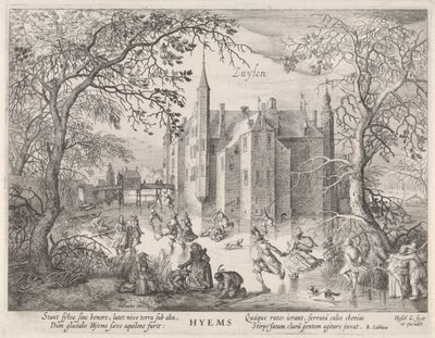 Actividades no gelo antes do Castelo de Zuylen de Hessel Gerritsz