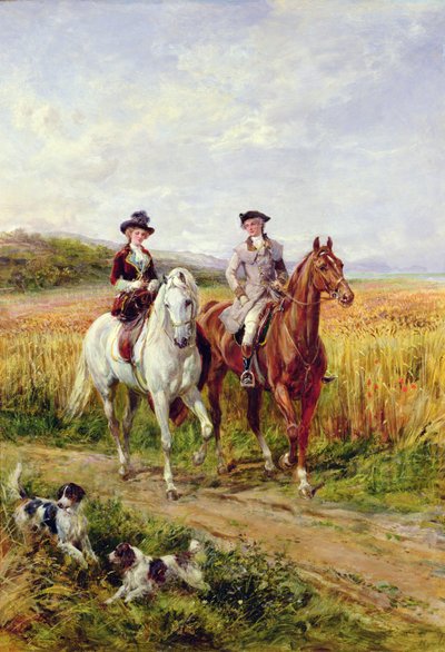 Par, montando, com, seu, cachorros de Heywood Hardy