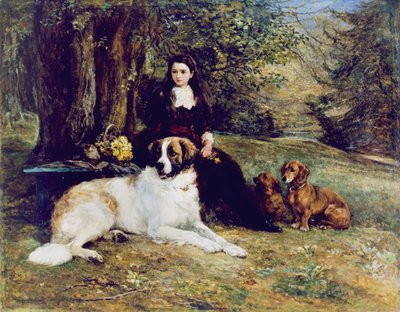 Menina com cachorro, 1884 de Heywood Hardy