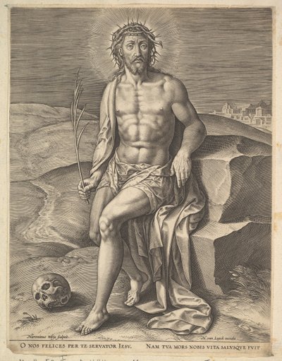 Cristo Sentado na Pedra Fria, antes de ca. 1586. de Hieronymous Wierix