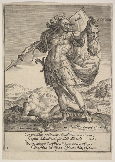 Judá com a cabeça de Adonibezek, de Willem van Haecht, Tyrannorum proemia, 1578, 1578 de Hieronymous Wierix