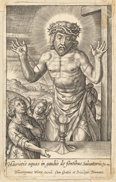 O Sangue do Redentor Venerado por Dois Anjos, antes de 1619. de Hieronymous Wierix