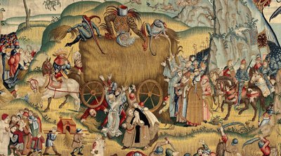 Tapeçaria inspirada no trabalho de Hieronymus Bosch, c.1560 (ouro, prata, seda e lã) de Hieronymus (after) Bosch