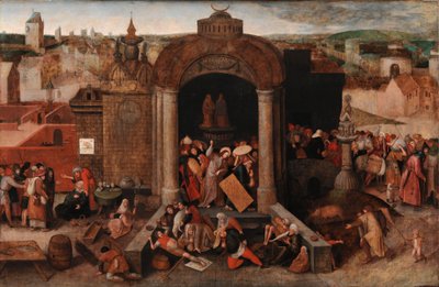 Cristo expulsando os comerciantes do templo, c.1570-5 (óleo no painel) de Hieronymus (follower of) Bosch
