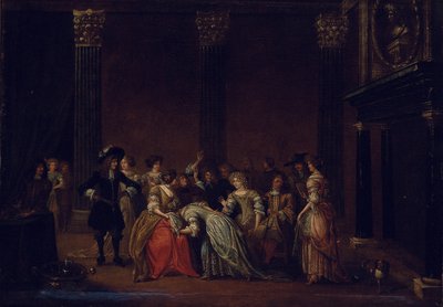 Uma empresa elegante em um interior com uma disputa matrimonial (óleo sobre tela) de Hieronymus (follower of) Janssens