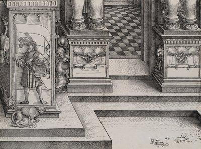Parte inferior da entrada para o Portal Direito Die Porten des Adels e o Ribeirão Exterior..., 1515. de Hieronymus Andreae