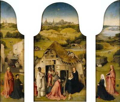 Adoração dos Reis Magos, Interior (São Pedro com o doador, Adoração dos Reis Magos, Santa Inês com o doador) de Hieronymus Bosch