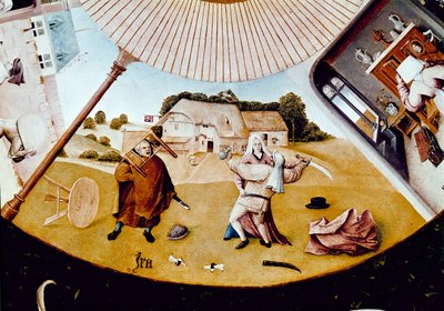 A raiva. Detalhe dos Sete Pecados Mortais e das Quatro Últimas Coisas (óleo no painel de Hieronymus Bosch