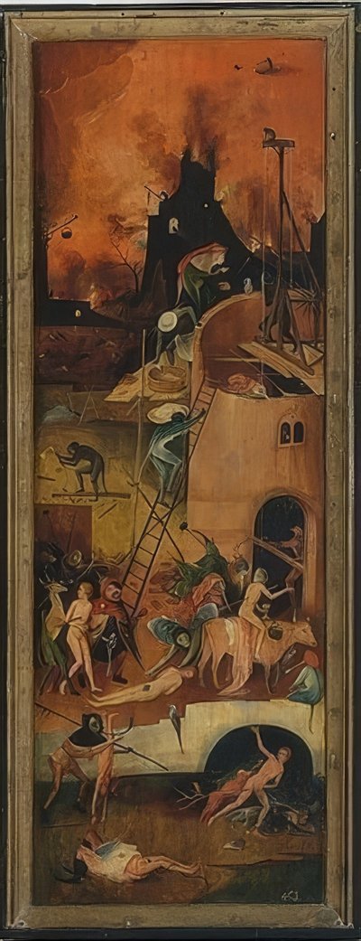 O carrinho de feno (tríptico). Painel esquerdo. Por volta de 1515 de Hieronymus Bosch
