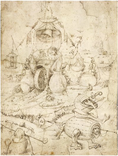 Infernal Landscape par Bosch, Hieronymus (c. 1450-1516). Caneta, tinta indígena castanha sobre papel, c. 1500, Colecção Privada de Hieronymus Bosch