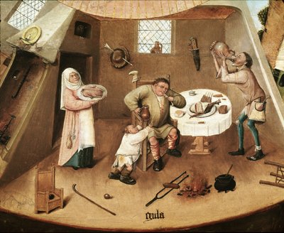 Sete pecados mortais: gananciosos. Detalhe (óleo sobre painel de Hieronymus Bosch