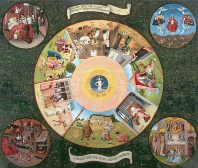 Mesa dos Sete Pecados Capitais e das Quatro Últimas Coisas (óleo no painel) de Hieronymus Bosch