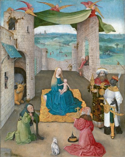 A Adoração dos Magos, c.1475 (óleo e ouro em carvalho) de Hieronymus Bosch