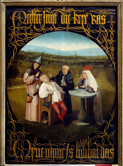A Extracção da Pedra de Folie. Pintura por Hieronymus Van Aeken (Aachen) este Jerome Bosch (1450-1516) de Hieronymus Bosch