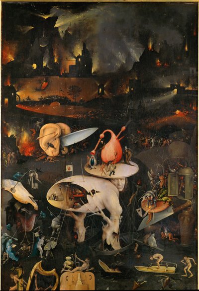O Jardim das Delícias, painel direito, metade superior de Hieronymus Bosch