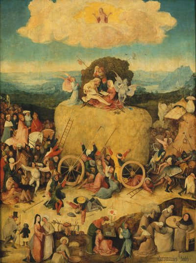 O painel central do Haywain Triptych, c. 1516 de Hieronymus Bosch