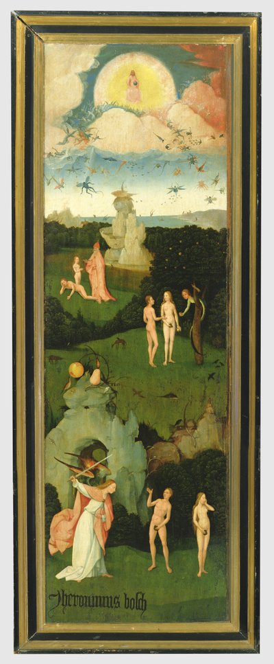 O Haywain: asa esquerda do tríptico representando o Jardim do Éden, c.1500 (painel) de Hieronymus Bosch