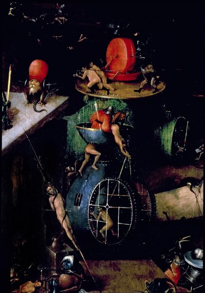 O último julgamento (retábulo): Detalhe de uma urna de Hieronymus Bosch